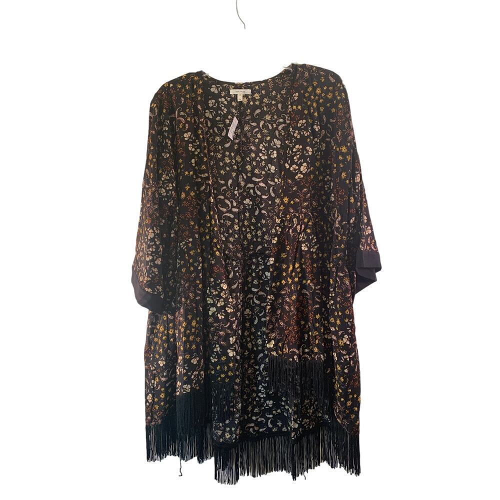 MAURICES Women’s Floral Fringe Short Sleeve Kimono / Size: 0X